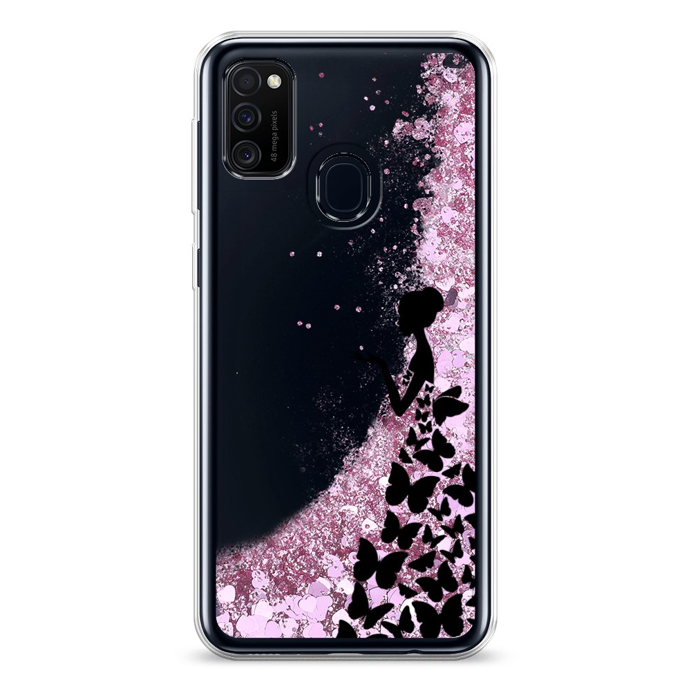 фото Жидкий чехол с блестками "дама в бабочках" на samsung galaxy m30s awog