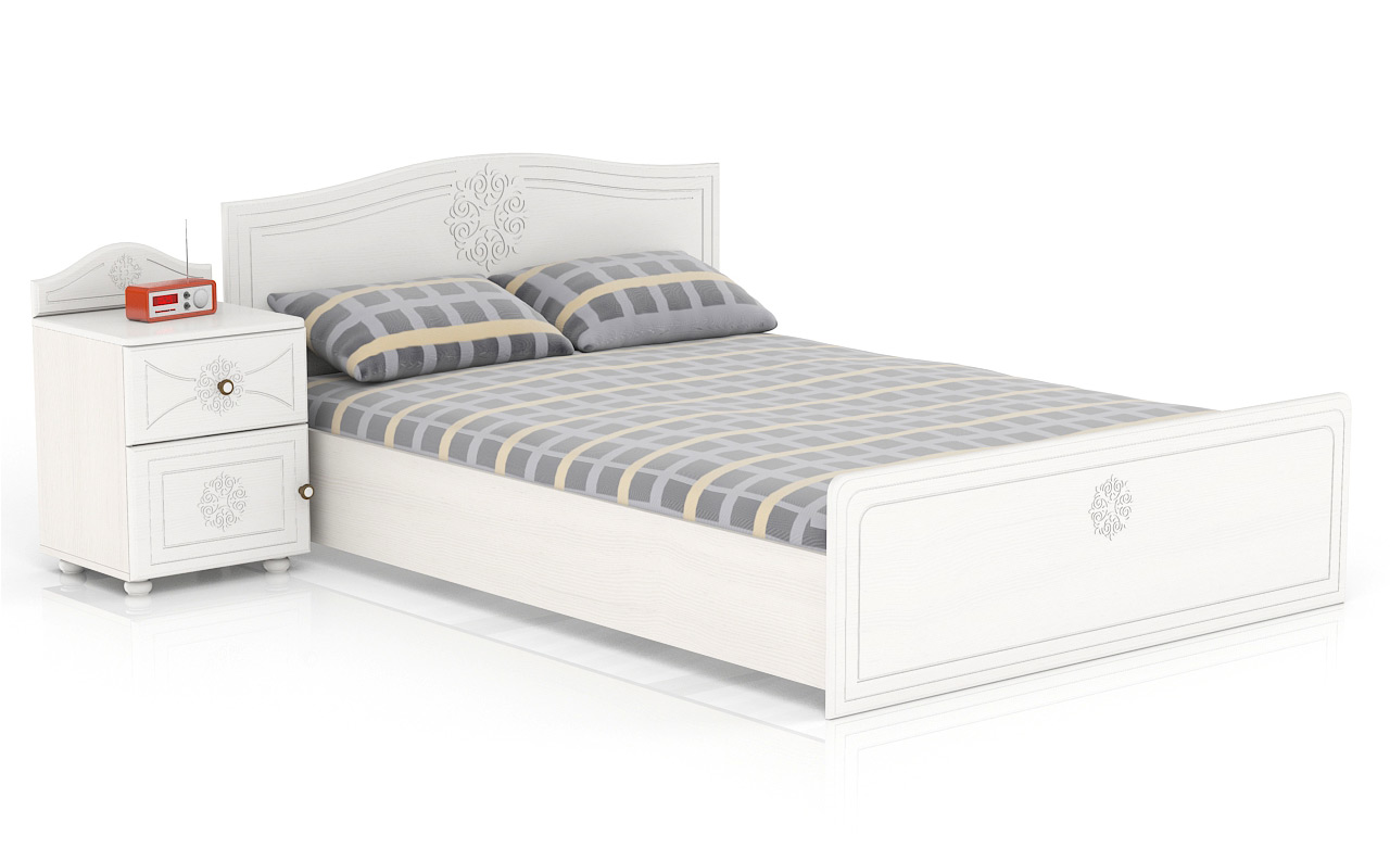 Кровать с тумбой Мебельный Двор Онега КР-1400ОРТ+ТП-1 белый, 197х204х84 см.
