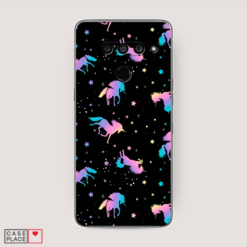 

Чехол на LG V50 ThinQ "Единороги градиент", Черный;розовый;голубой, 83850-1