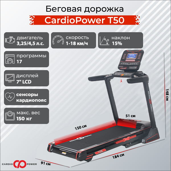 Беговая дорожка CardioPower T50 электрическая черный