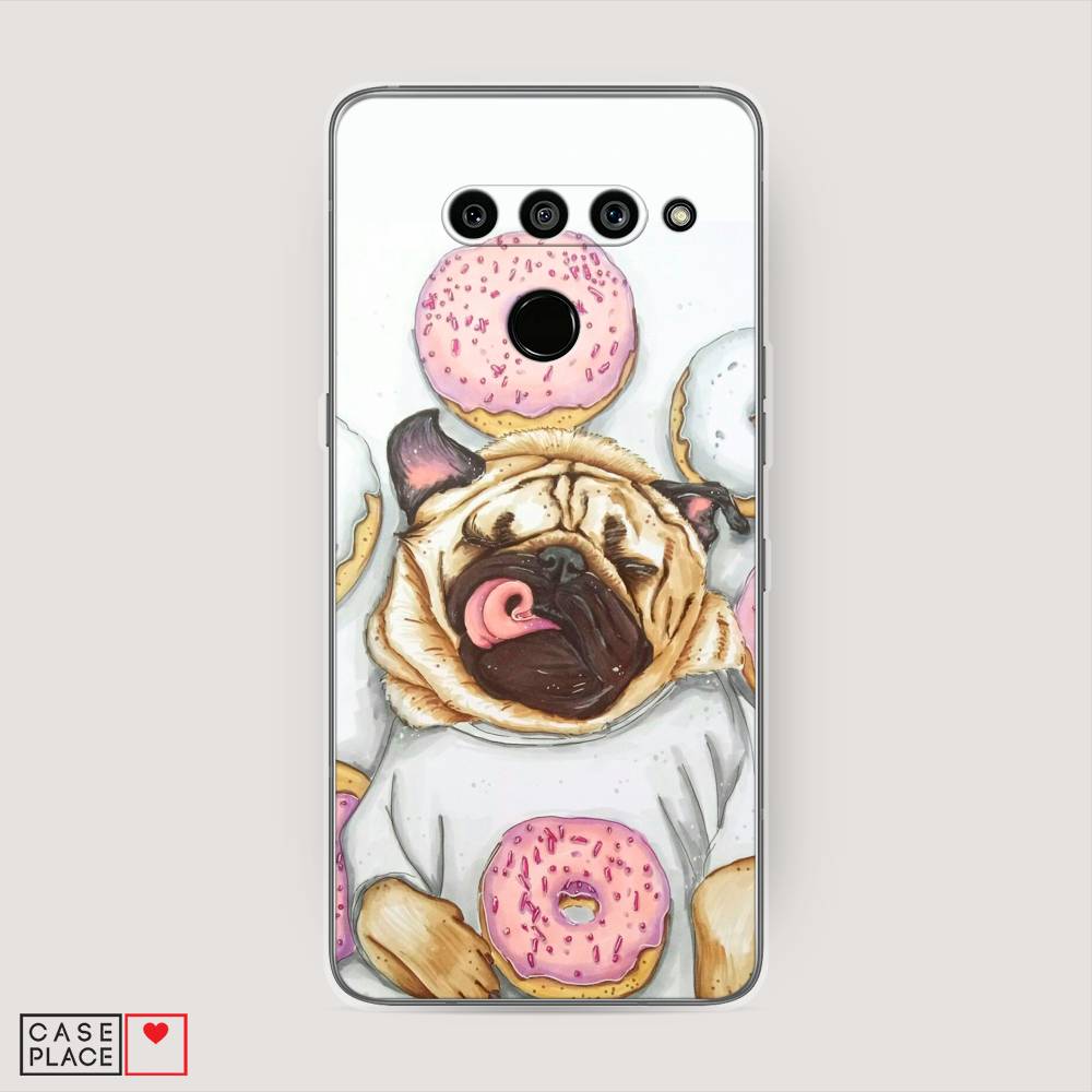 

Чехол на LG V50 ThinQ "Счастливый мопс", Розовый;бежевый;коричневый, 83850-1