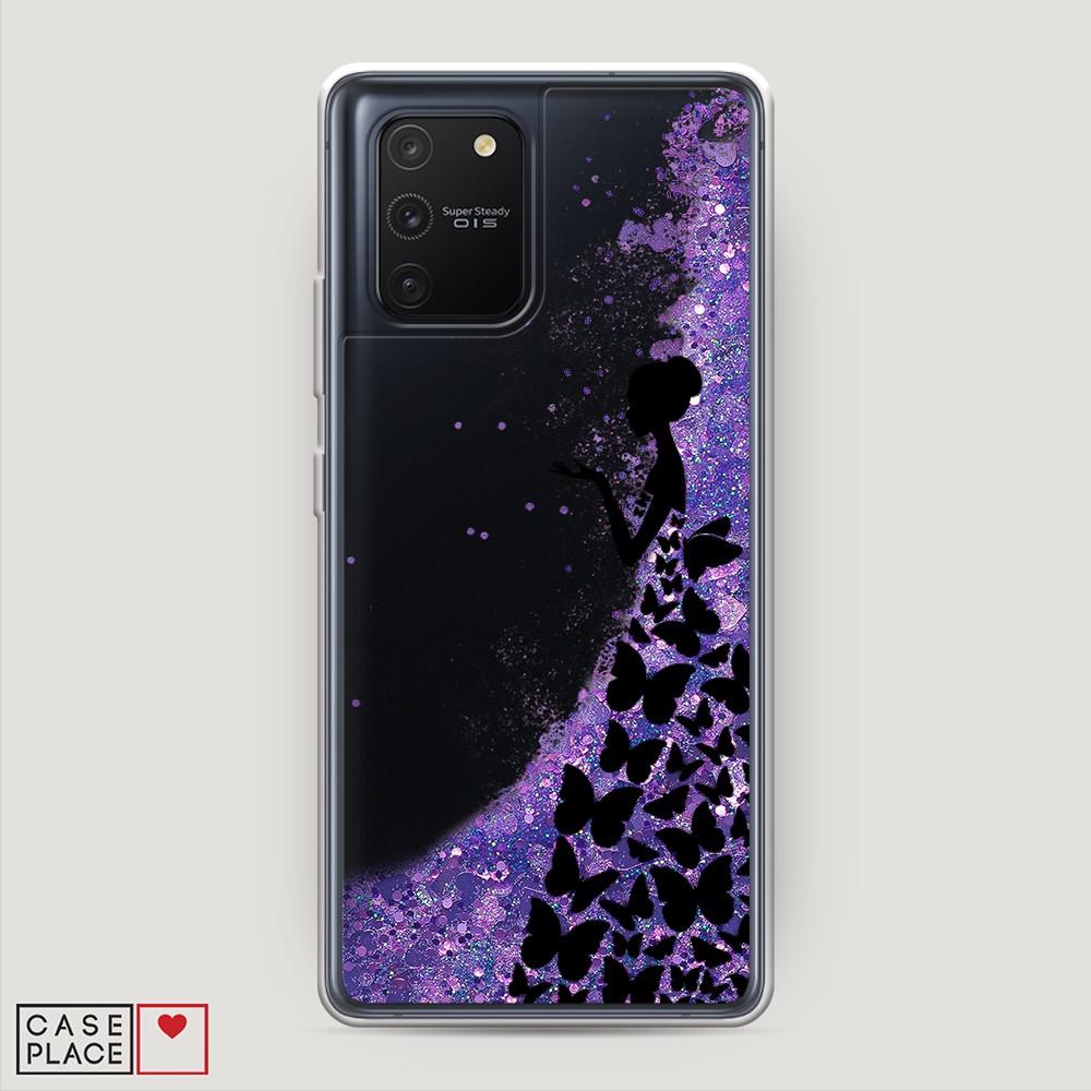 фото Жидкий чехол с блестками "дама в бабочках" на samsung galaxy a91 awog