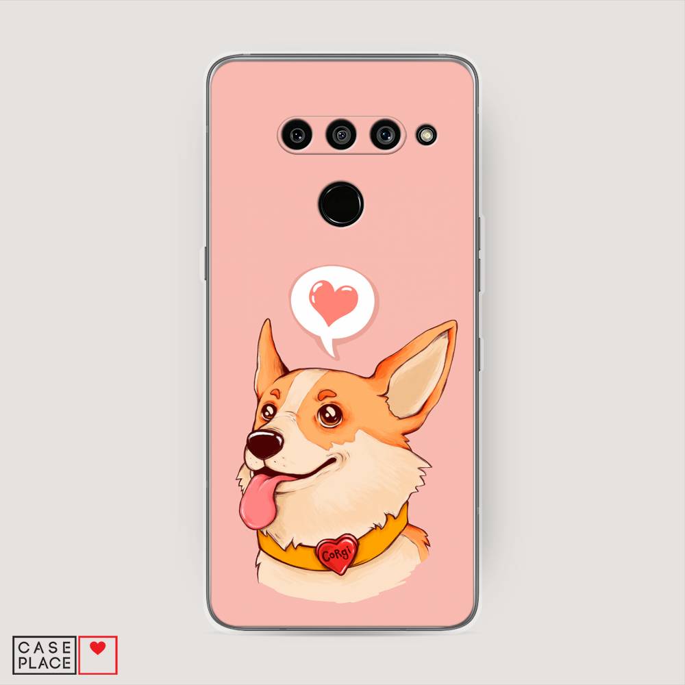 

Чехол на LG V50 ThinQ "Корги язык", Розовый;коричневый, 83850-1