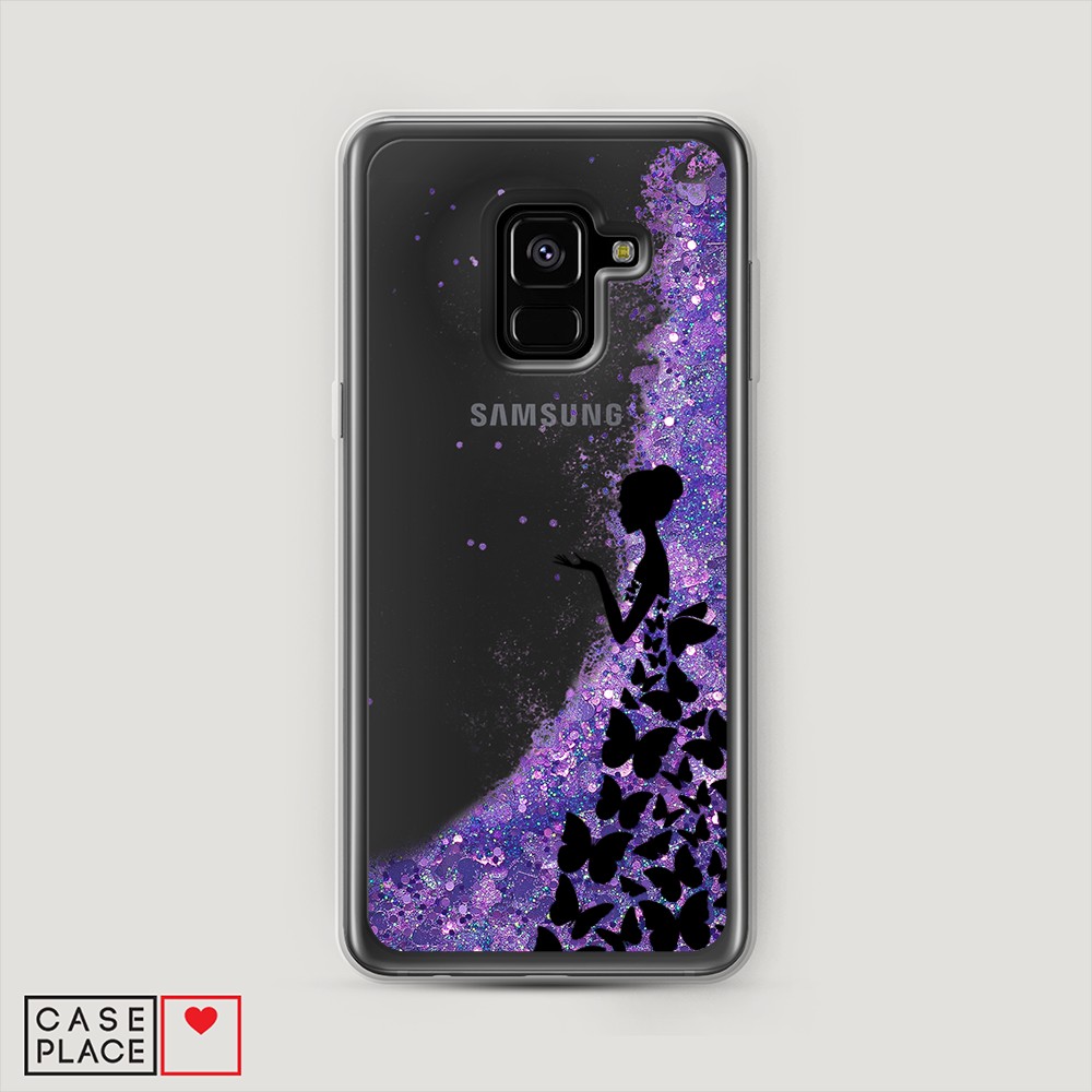 фото Жидкий чехол с блестками "дама в бабочках" на samsung galaxy a8 2018 awog