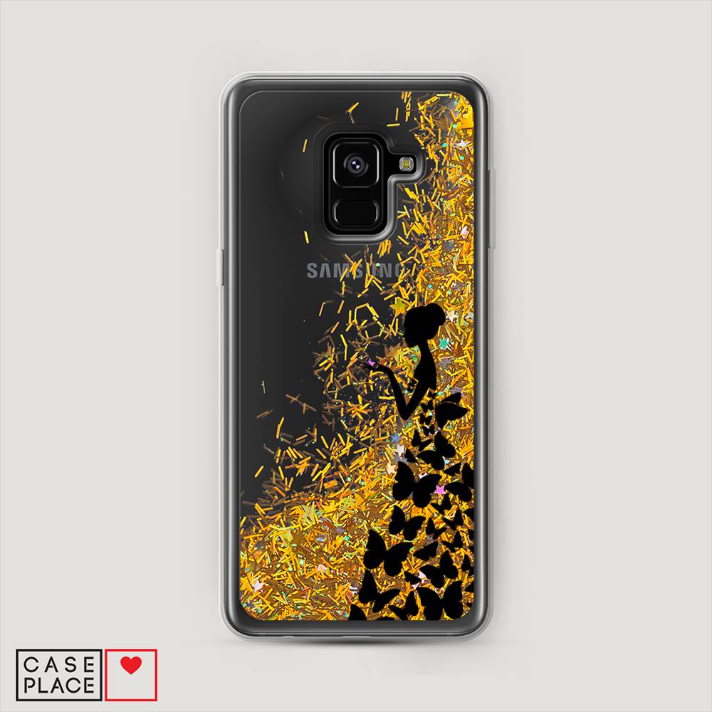 

Жидкий чехол с блестками "Дама в бабочках" на Samsung Galaxy A8 2018