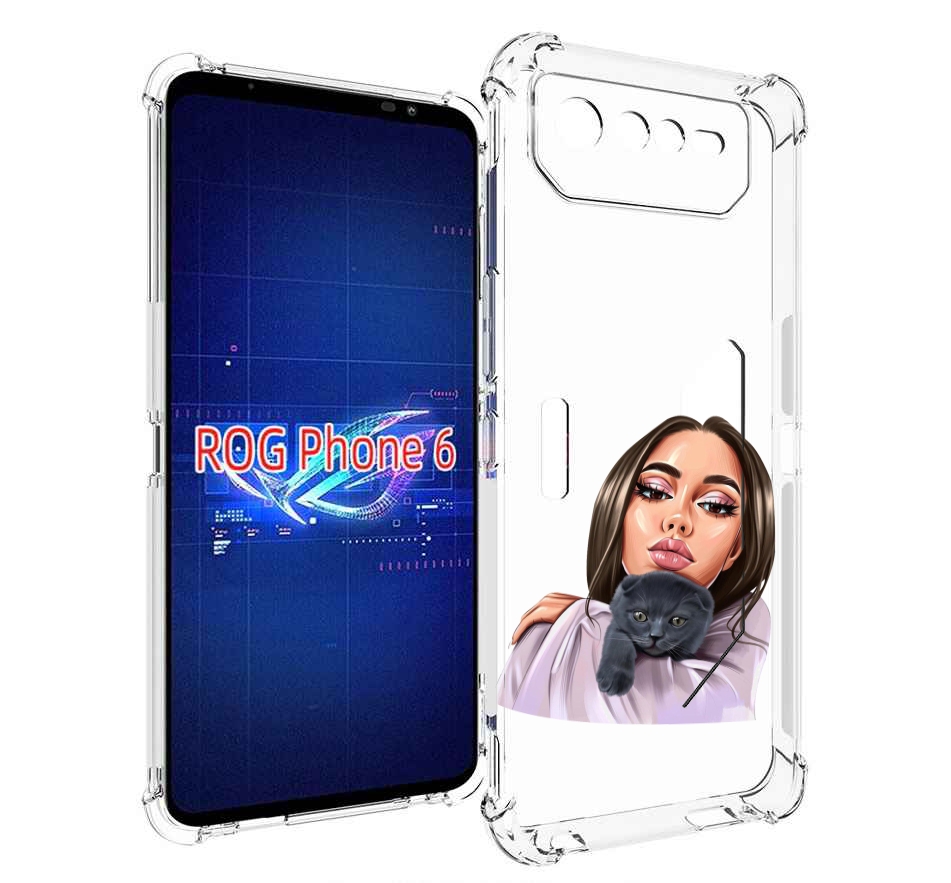

Чехол MyPads нарисованная-девушка-с-котом женский для Asus ROG Phone 6, Прозрачный, Tocco