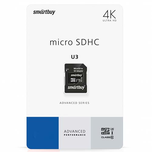 

SmartBuy Карта памяти SmartBuy microSDHC 32Gb Class 10 Advanced U3 V30 A1+ SD адаптер