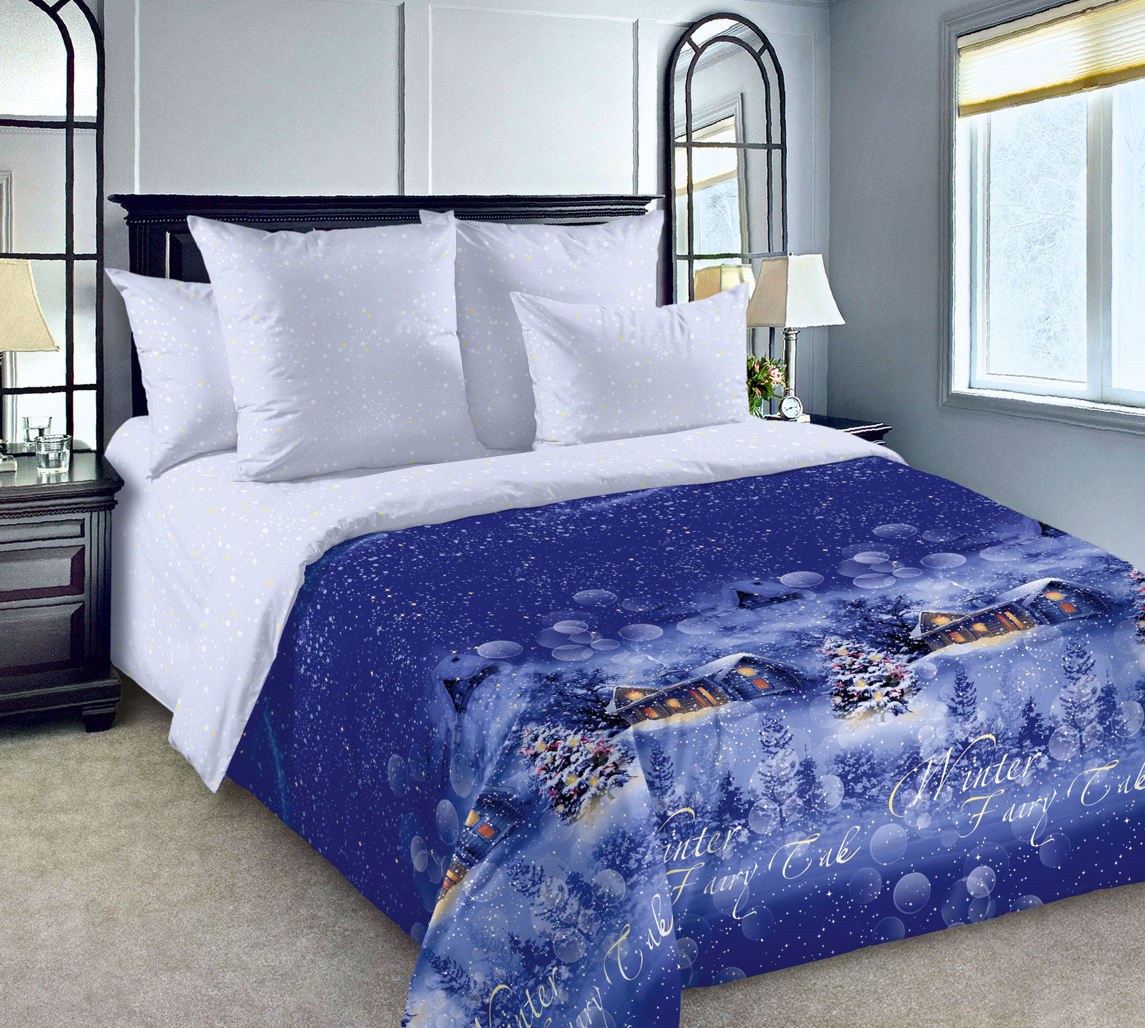 фото Постельное белье сказка о зиме 1 син 3250пн 2-спальное с европростыней текс-дизайн
