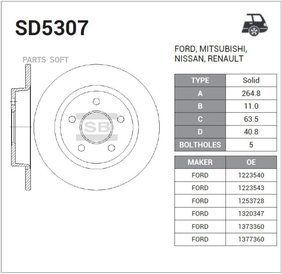 

SANGSIN BRAKE Диск тормозной FORD FOCUS II 04 /C-MAX 1.6/1.8/2.0/2.0D 04 задний