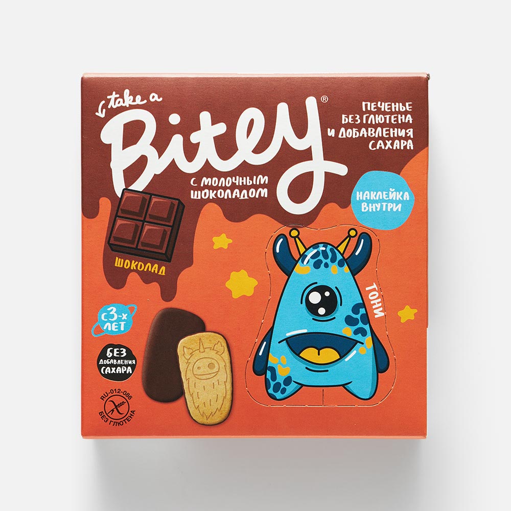 Печенье Take a Bitey, без глютена, без сахара, с шоколадом, с 3 лет, 125 г