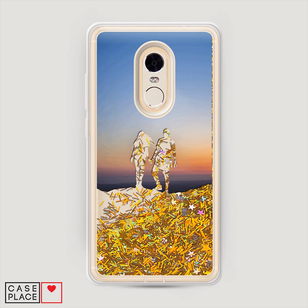 фото Жидкий чехол с блестками "пара на краю света" на xiaomi redmi note 4 awog