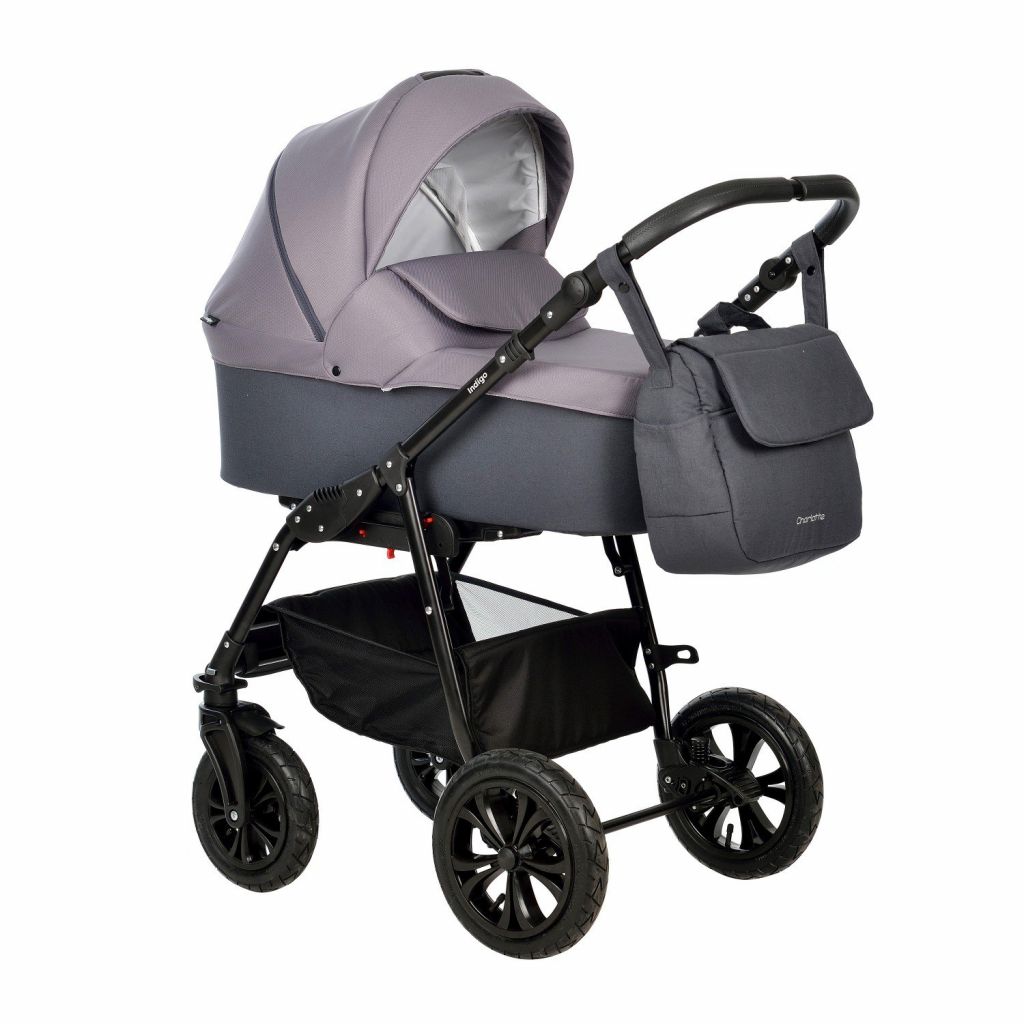Коляска детская 2 в 1 Indigo Charlotte Sity, 03 темно-серый, фиолетовый прогулочная коляска indigo epica lux s темно серый