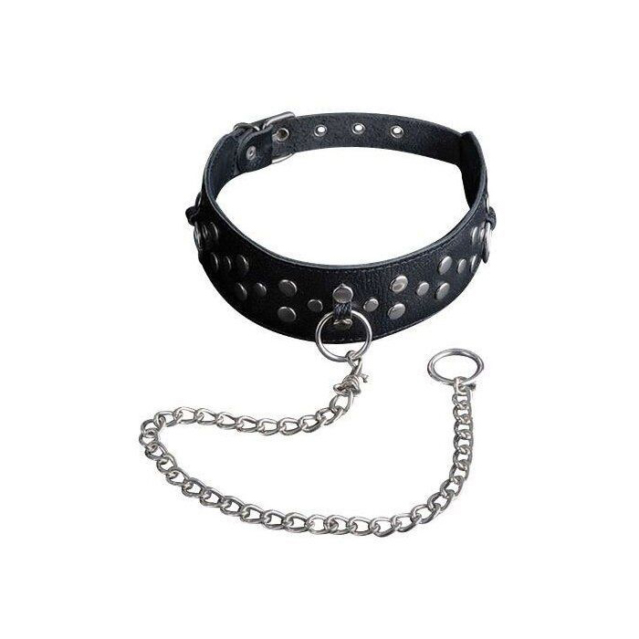 Чёрный ошейник с цепочками и поводком