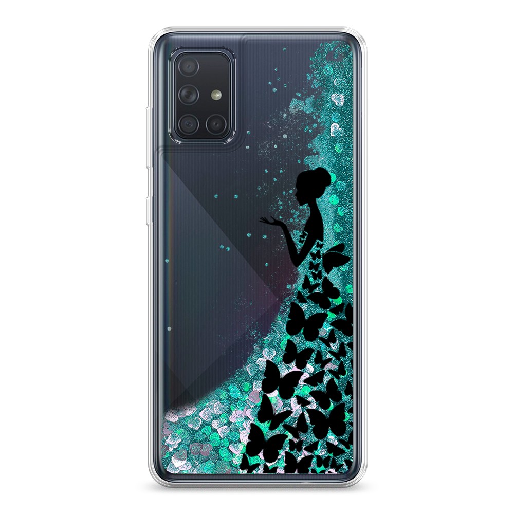 

Жидкий чехол с блестками "Дама в бабочках" на Samsung Galaxy A71, 29095-1