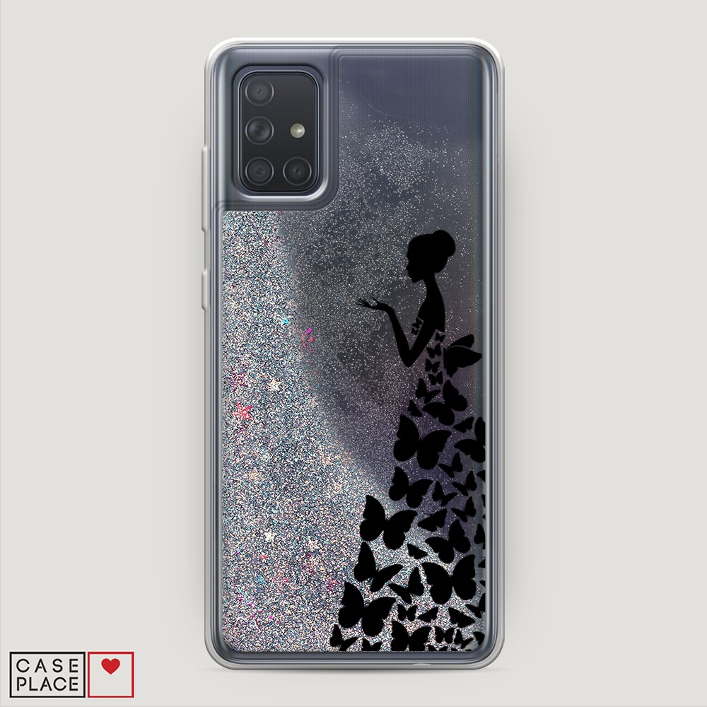 фото Жидкий чехол с блестками "дама в бабочках" на samsung galaxy a71 awog