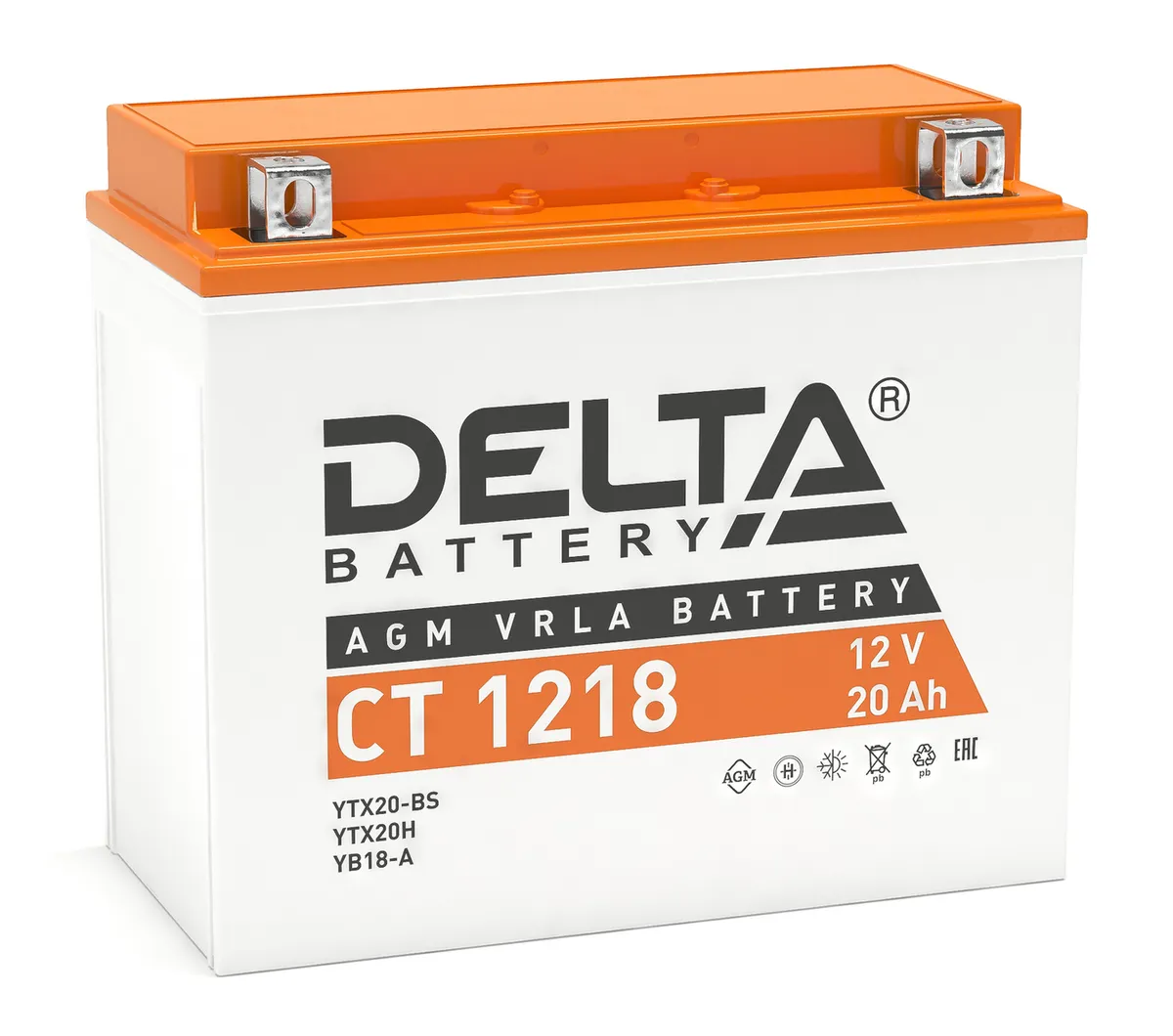 Мотоаккумулятор стартерный Delta CT 1218 12V 18Ah YTX20-BS,YTX20H,YB16-B-CX,YB16-B,YB18-A