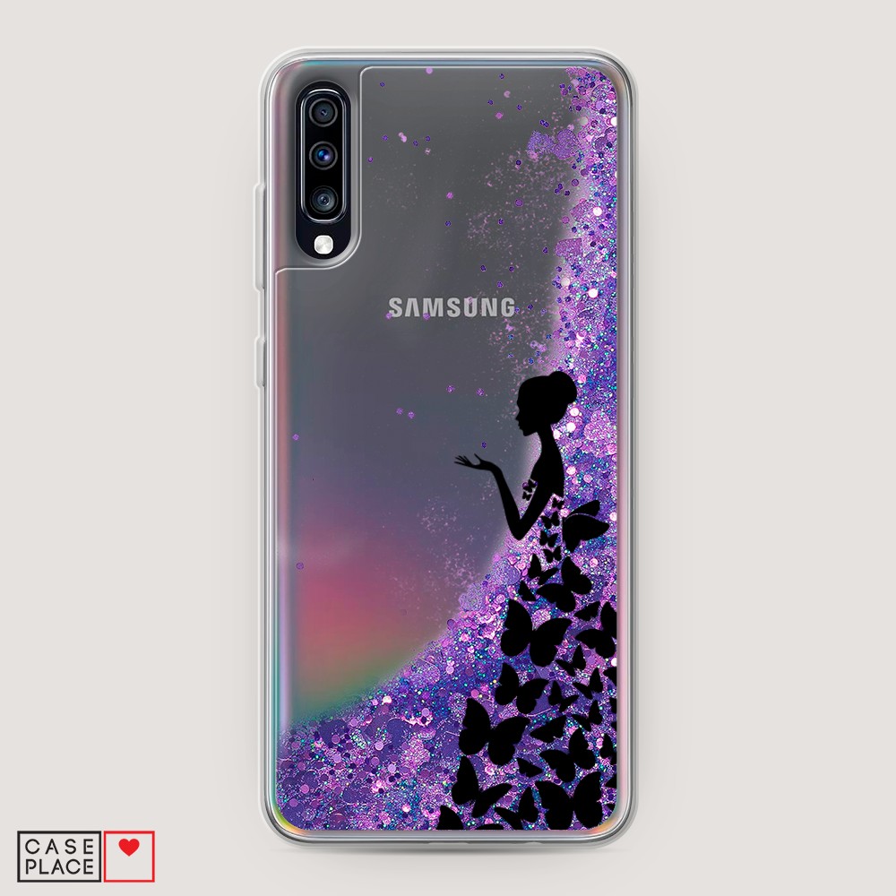 

Жидкий чехол с блестками "Дама в бабочках" на Samsung Galaxy A70, 28192-1