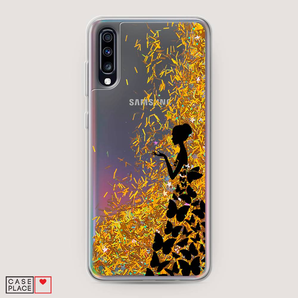 

Жидкий чехол с блестками "Дама в бабочках" на Samsung Galaxy A70, 28190-1