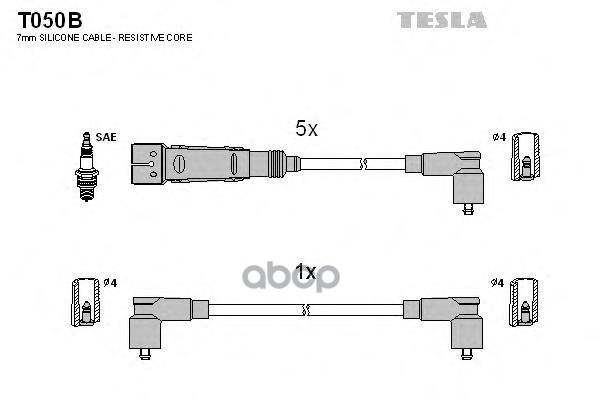 фото T050b-tsl к-кт проводов audi 100, vw passat 2.0-2.3i 83-94 tesla