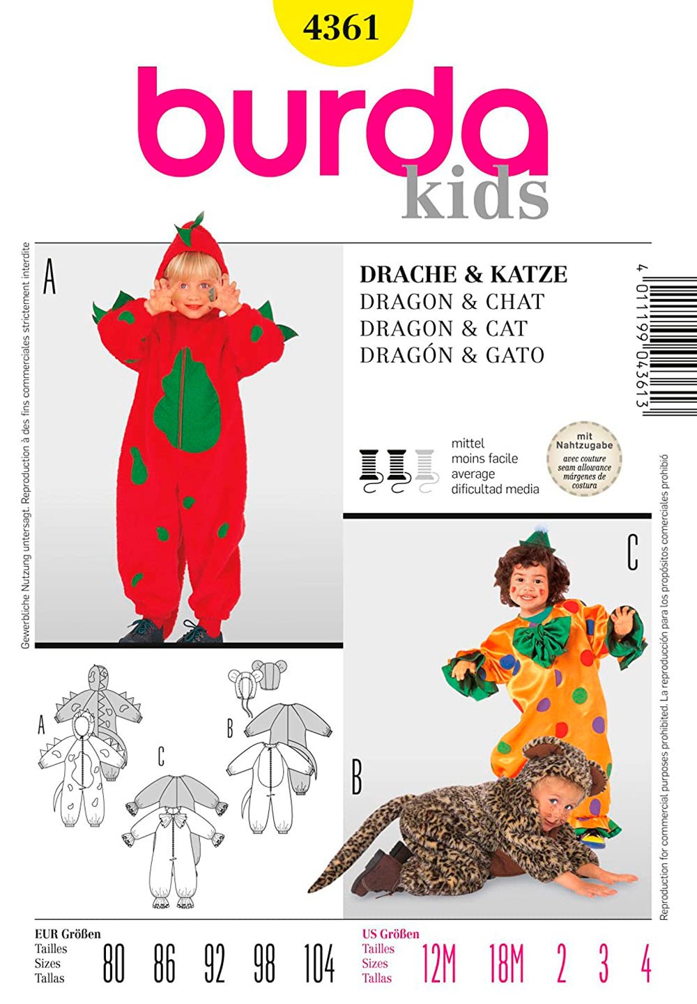 

Выкройка Burda №4361 — Дракон, кошка, клоун