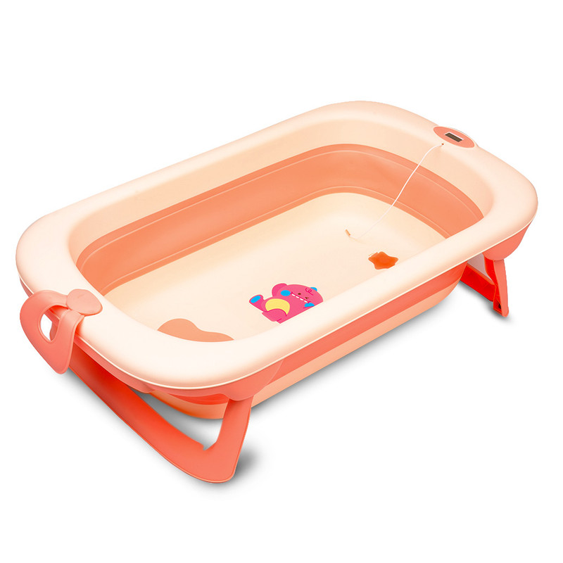 фото Детская складная ванночка solmax с термометром для купания новорожденных, розовый zv97029 solmax&kids