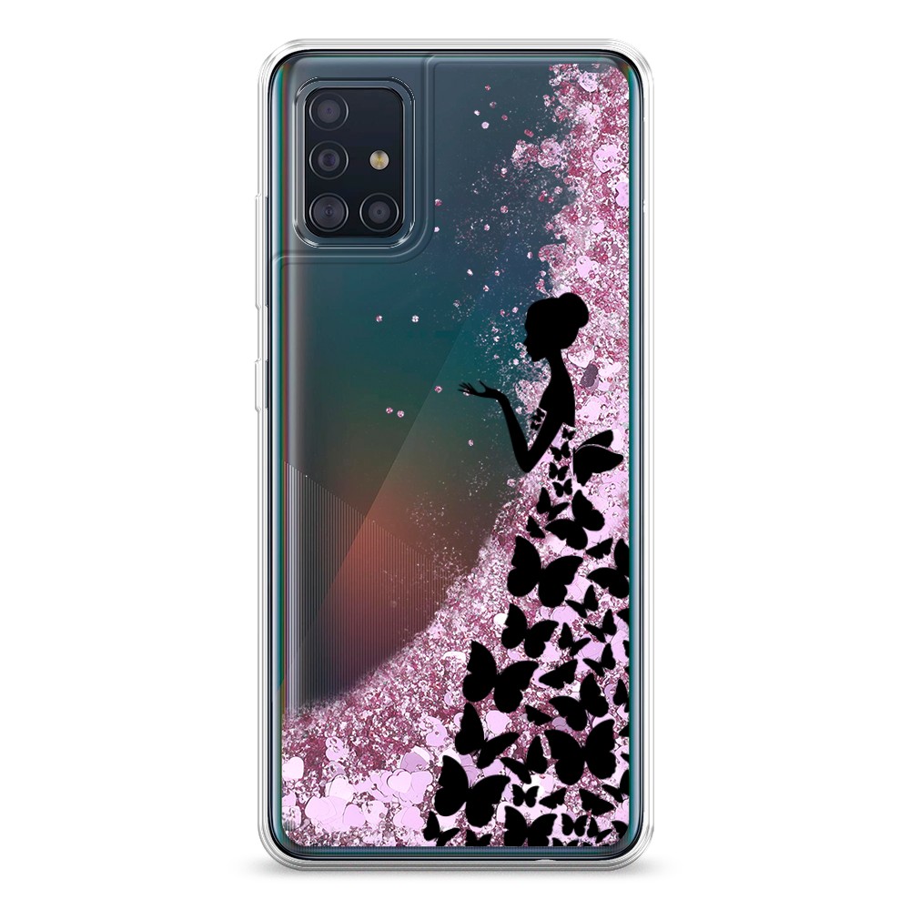 

Жидкий чехол с блестками "Дама в бабочках" на Samsung Galaxy A51, 28994-1