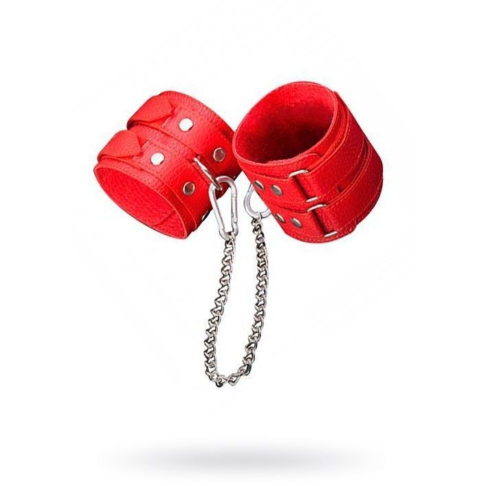 Кожаные красные оковы с цепочкой