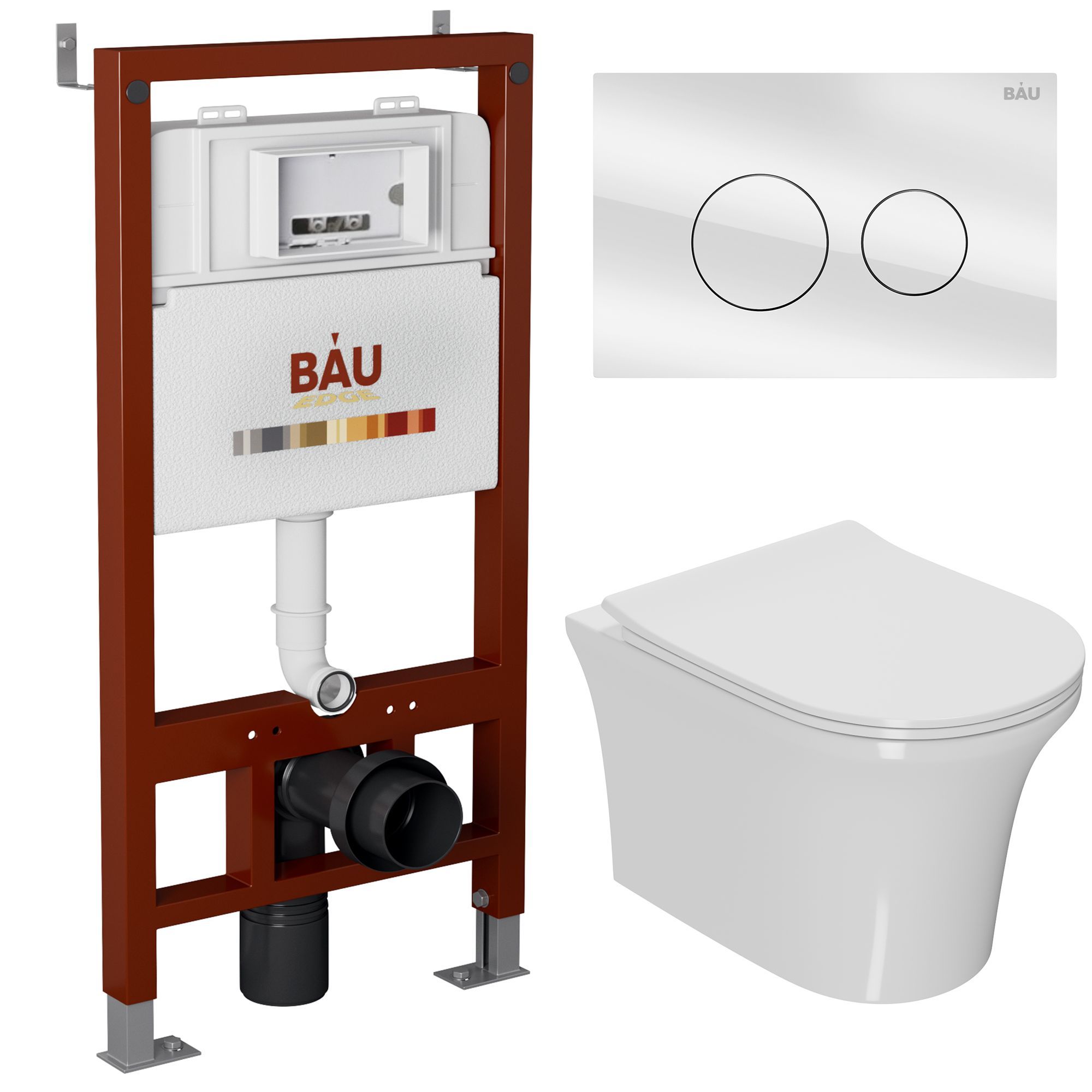 

Комплект BAU 6 в 1: инсталляция BAU PRO, унитаз подвесной безободковый Bau Spectrum PRO, 10752