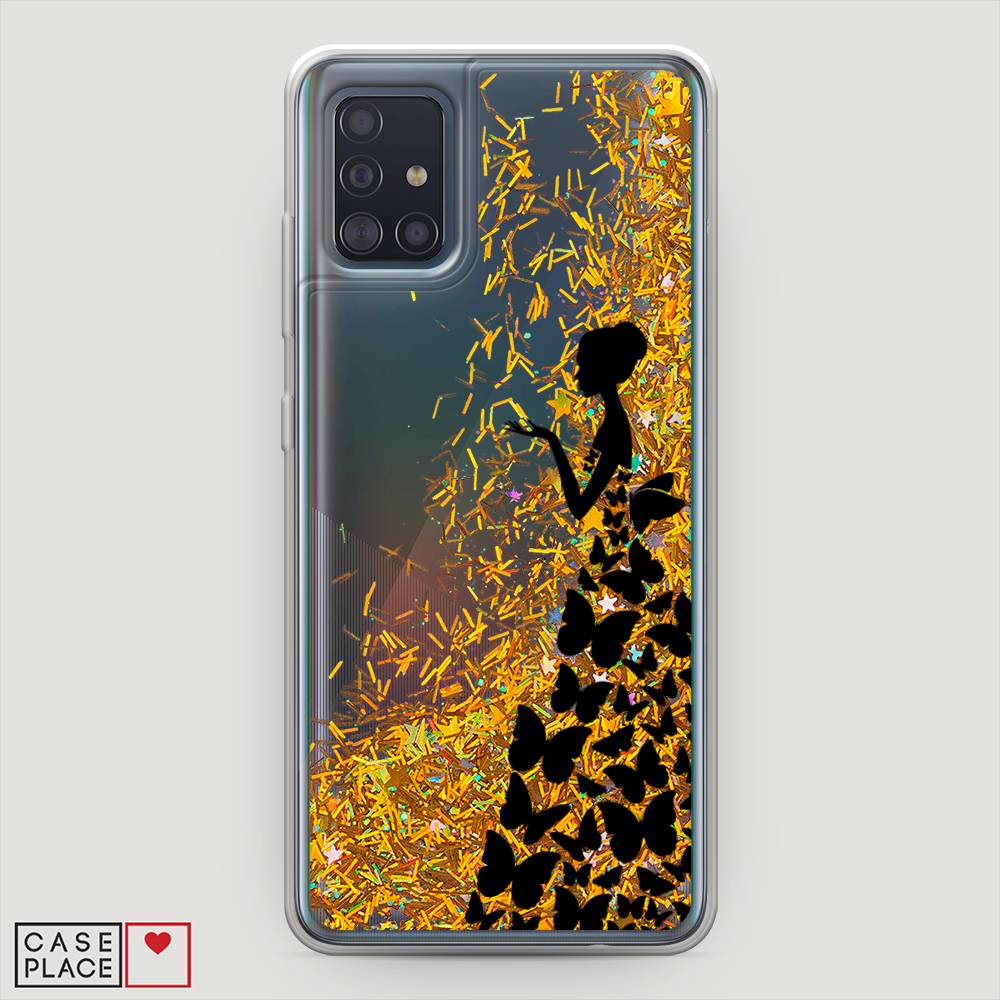 фото Жидкий чехол с блестками "дама в бабочках" на samsung galaxy a51 awog