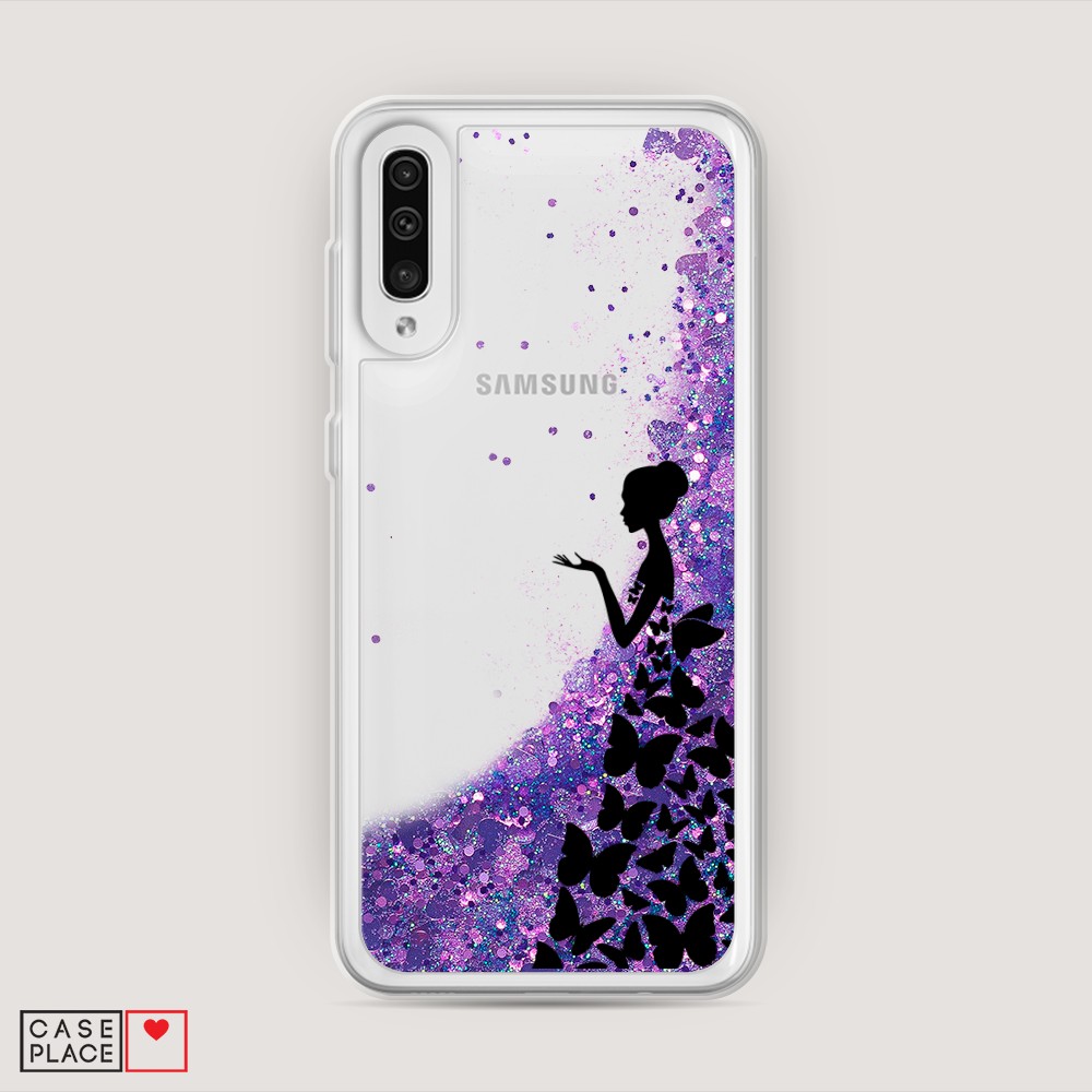 фото Жидкий чехол с блестками "дама в бабочках" на samsung galaxy a50 awog