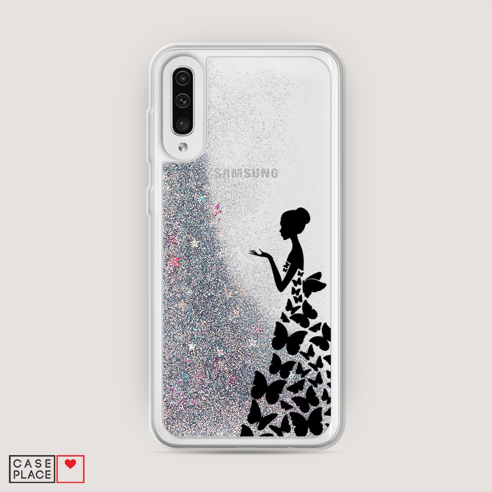 фото Жидкий чехол с блестками "дама в бабочках" на samsung galaxy a50 awog