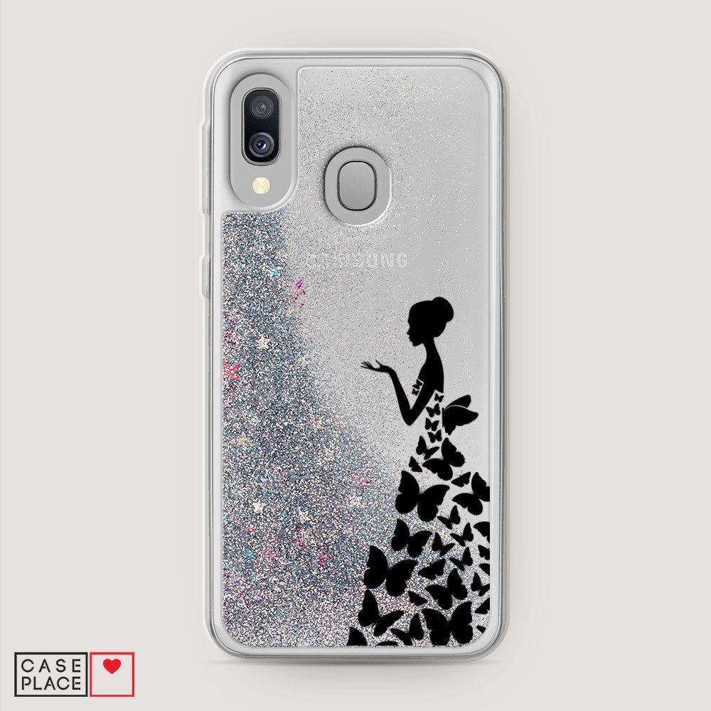 

Жидкий чехол с блестками "Дама в бабочках" на Samsung Galaxy A40