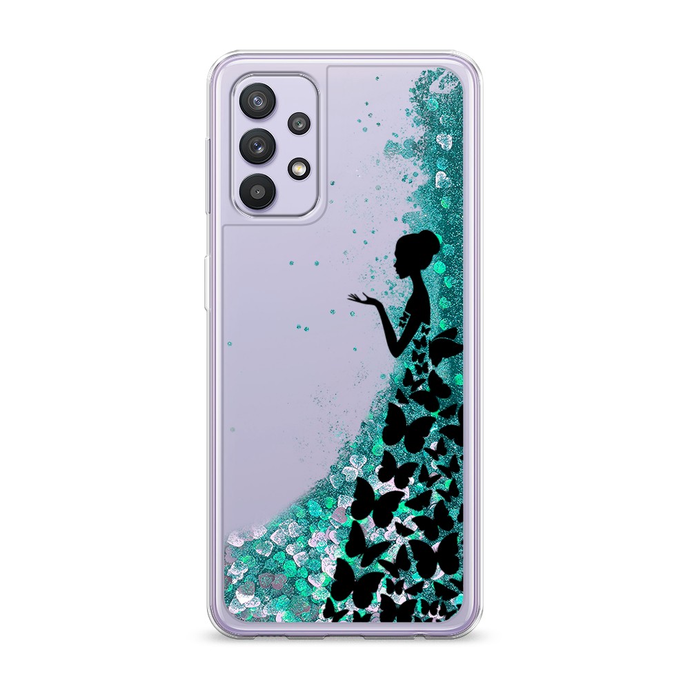 фото Жидкий чехол с блестками "дама в бабочках" на samsung galaxy a32 awog