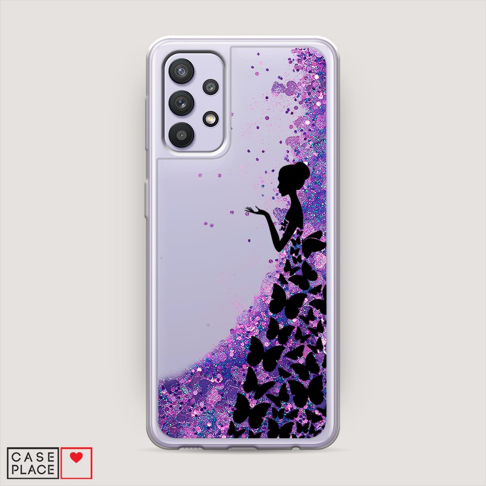 фото Жидкий чехол с блестками "дама в бабочках" на samsung galaxy a32 awog