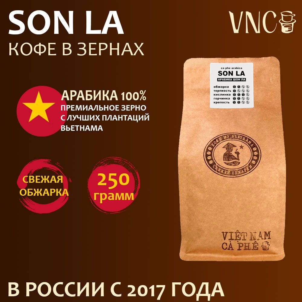 

Кофе в зернах VNC Арабика Son La свежая обжарка, 250 г, Вьетнамский Арабика "Son La"