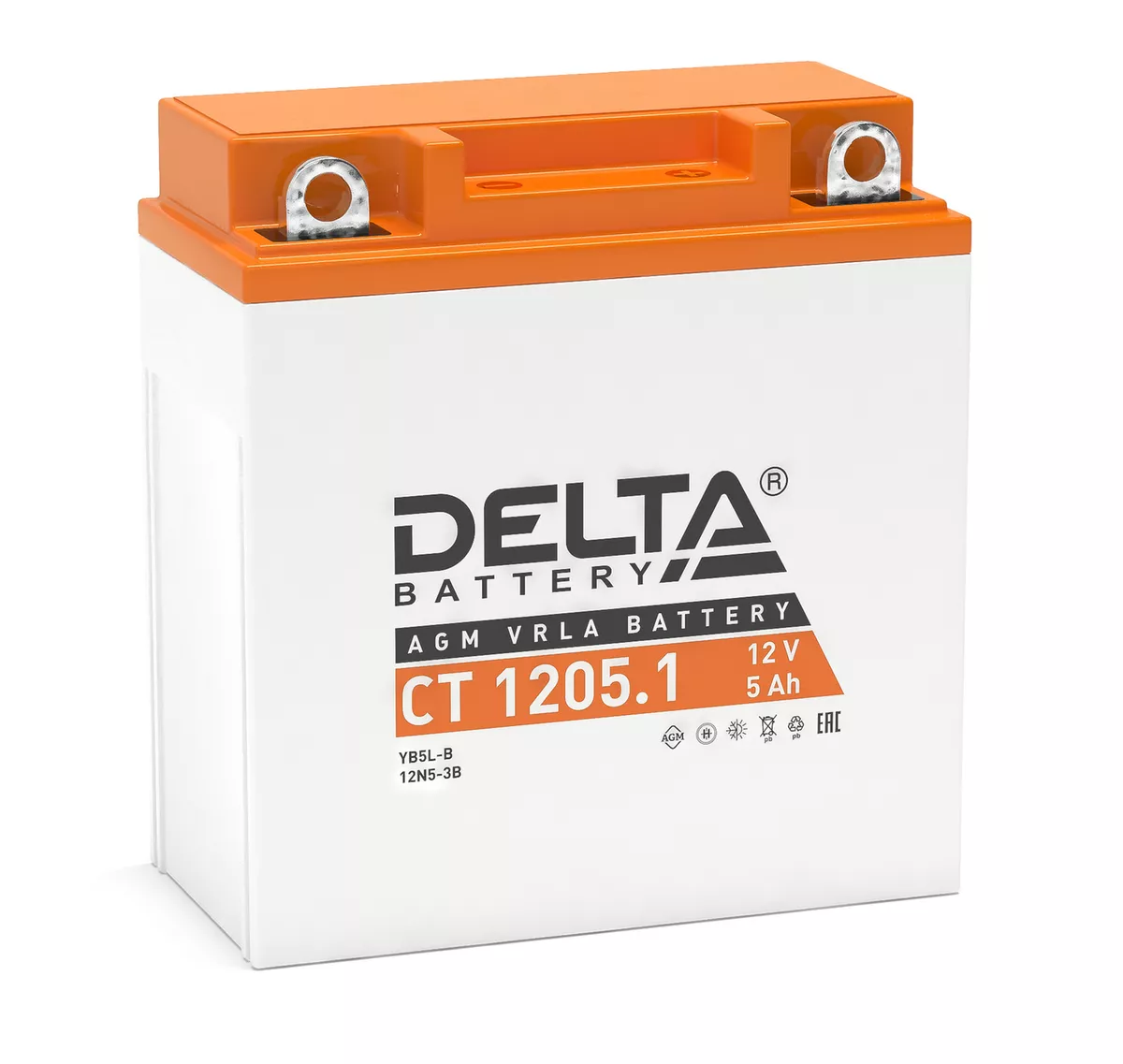 Мотоаккумулятор стартерный Delta CT 1205.1 12V 5Ah (YB5L-B, 12N5-3B)