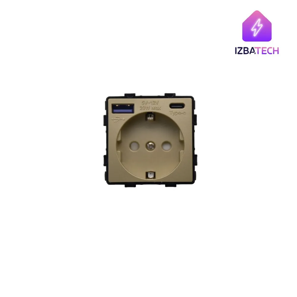 Розетка Izba Tech 00119-9 с USB и Type-C модуль для рамки на 20W евростандарта 1473₽