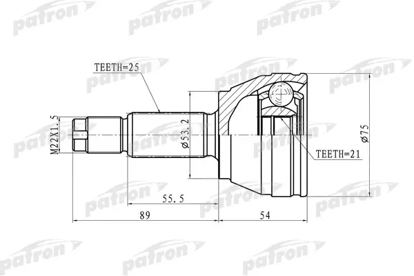 

ШРУС наружн 25x53.2x21 FORD: FOCUS 00-03 SOHC МКПП PATRON PCV9105