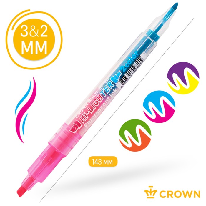 

Набор маркеров-текстовыделителей Crown Multi Hi-Lighter Twin 6 цветов, 2-3 мм, 3 штуки, Желтый;зеленый;оранжевый;розовый;синий;фиолетовый