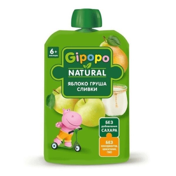 

Пюре Gipopo яблоко-груша-сливки с 6 месяцев 90 г
