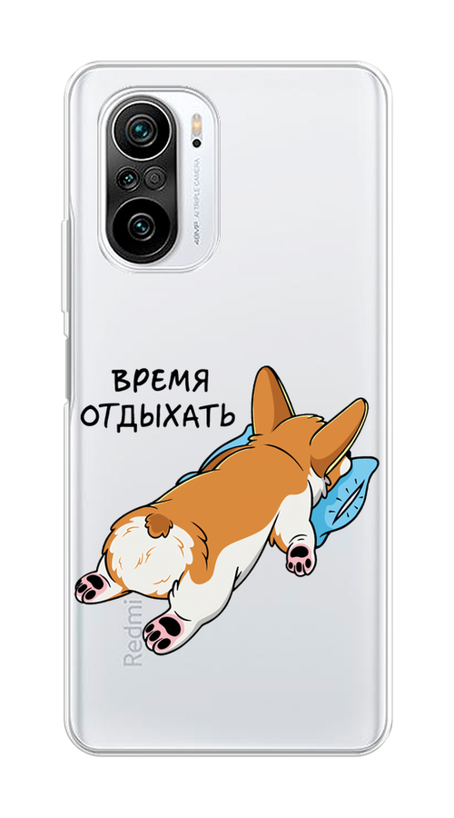

Чехол на Xiaomi Redmi K40 "Корги отдыхает", Черный;коричневый;голубой, 310950-1