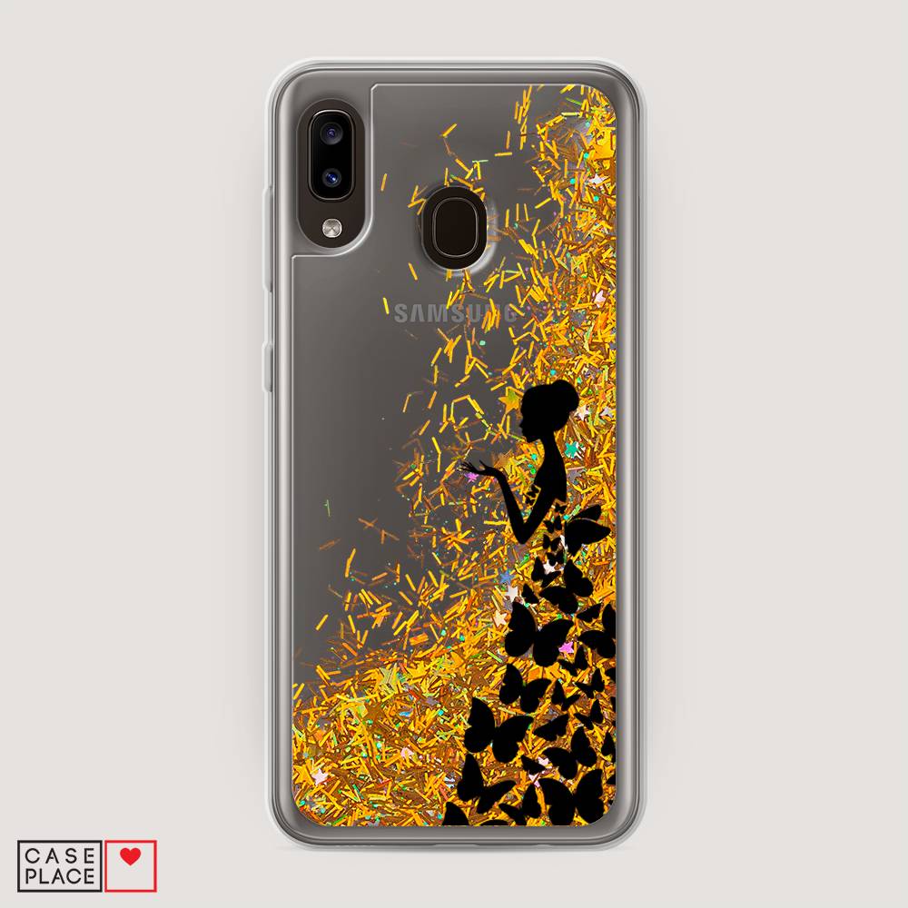 

Жидкий чехол с блестками "Дама в бабочках" на Samsung Galaxy A30, 27590-1
