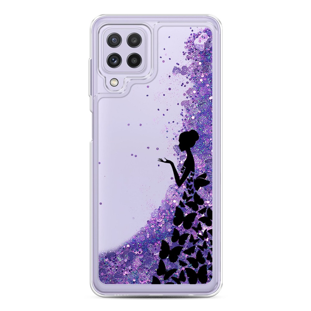 фото Жидкий чехол с блестками "дама в бабочках" на samsung galaxy a22 awog