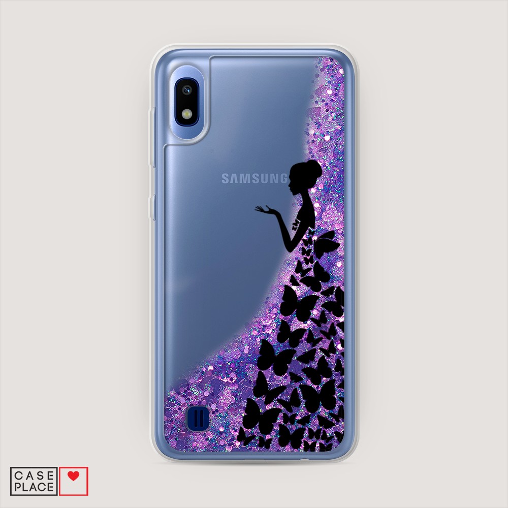 фото Жидкий чехол с блестками "дама в бабочках" на samsung galaxy a10 awog