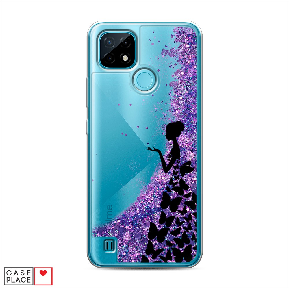фото Жидкий чехол с блестками "дама в бабочках" на realme c21 awog