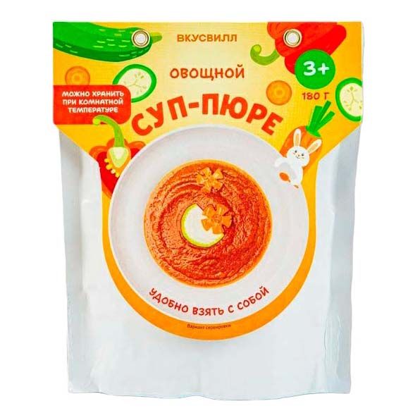 Суп-пюре ВкусВилл овощной из кабачка, моркови и сладкого перца 180 г