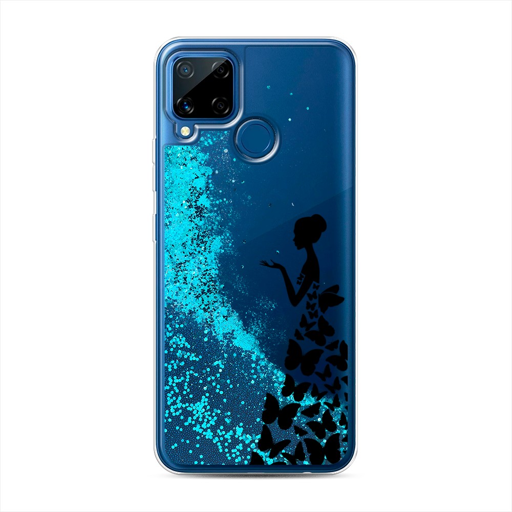 фото Жидкий чехол с блестками "дама в бабочках" на realme c15 awog