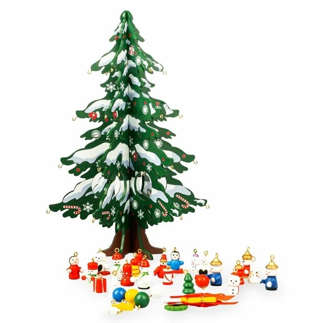 фото Новогодний набор bondibon деревянная ёлочка 3d с игрушками, высота 28.5см