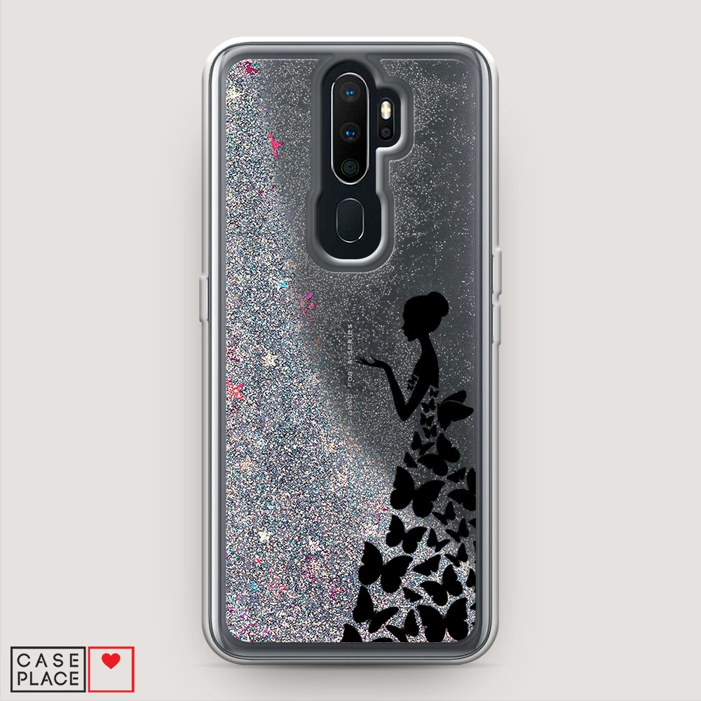 фото Жидкий чехол с блестками "дама в бабочках" на oppo a5 (2020) awog