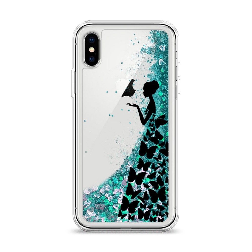 

Жидкий чехол с блестками "Дама в бабочках" на Apple iPhone XS (10S), 11895-1